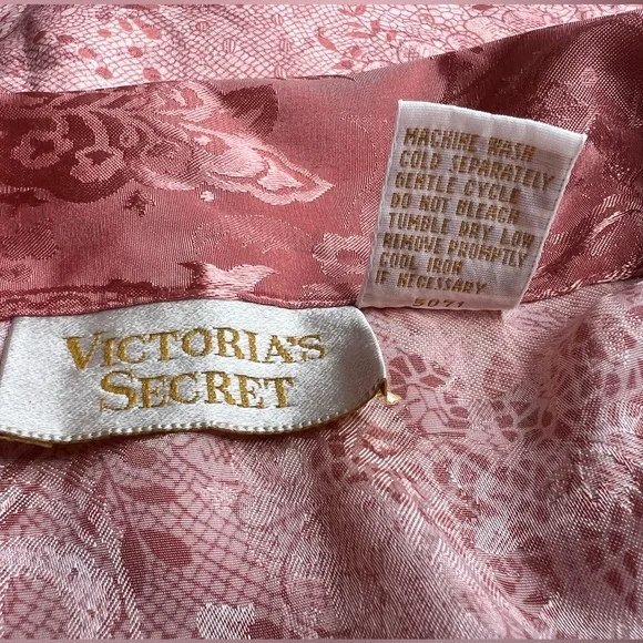 VTG Victoria's Secret Gold Label Satin Floral Button-Down Pajama Sleep Shirt M/L - Picture 7 of 7